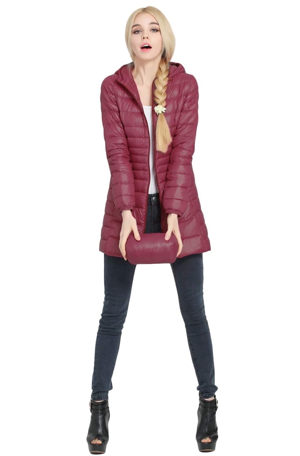 Women's Winter Packable Long Down Jacket Puffer Coat with Hood Lightweight Down Parka Outerwear Hilking Quilted Jacket