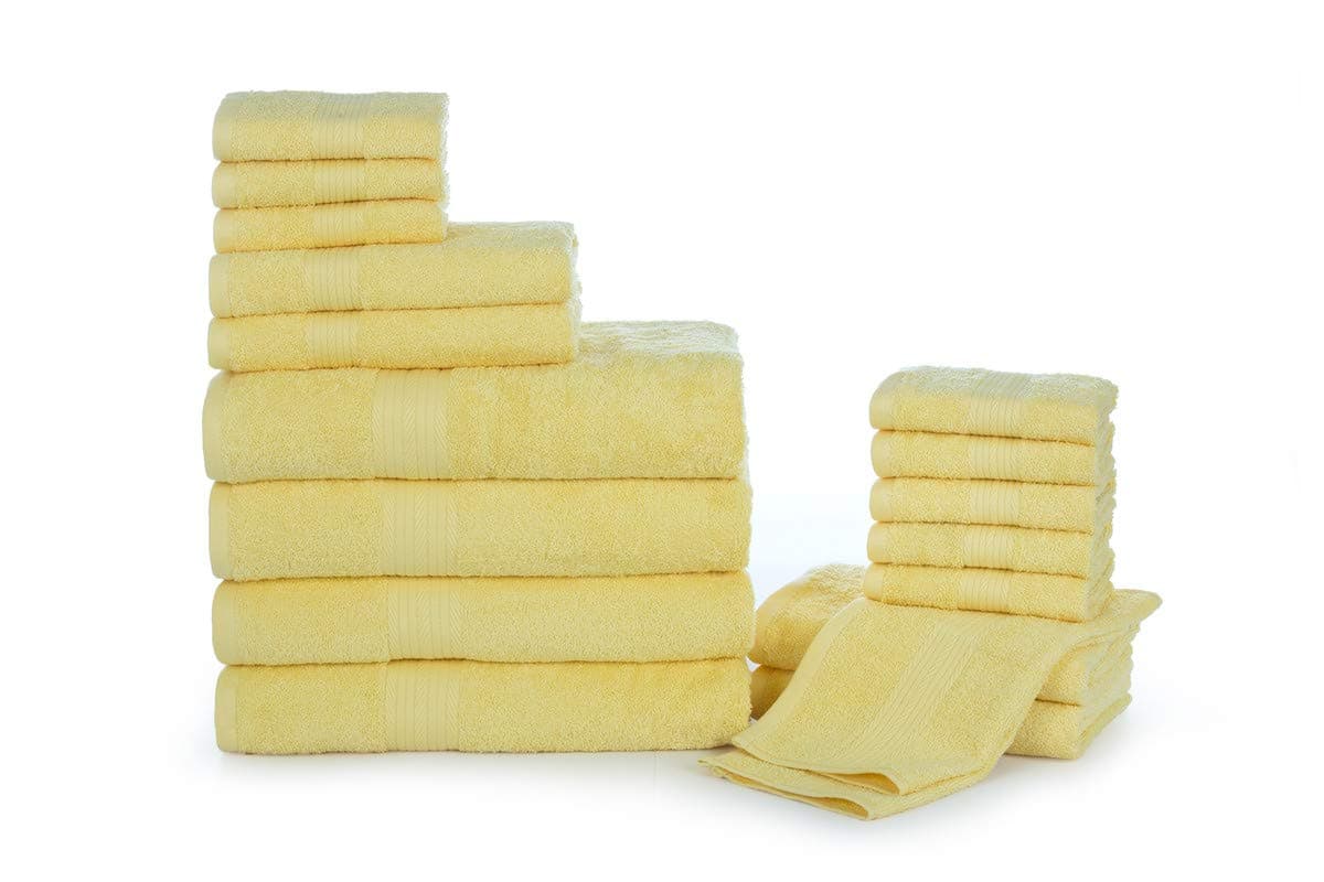Ample Decor 18 Piece Luxury Bath Towel Set, 100% Cotton Hotel and Spa Quality Quick Dry Super Soft High Absorbent Kitchen and Bathroom Towel Set, 4 Bath, 4 Hand, and 10 Washcloths – Yellow