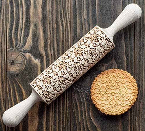 Damask Rolling Pin, 3D cookie stamp, ornamental pattern imprint utensil, engraved and embossing cookie stamp, cookie roller
