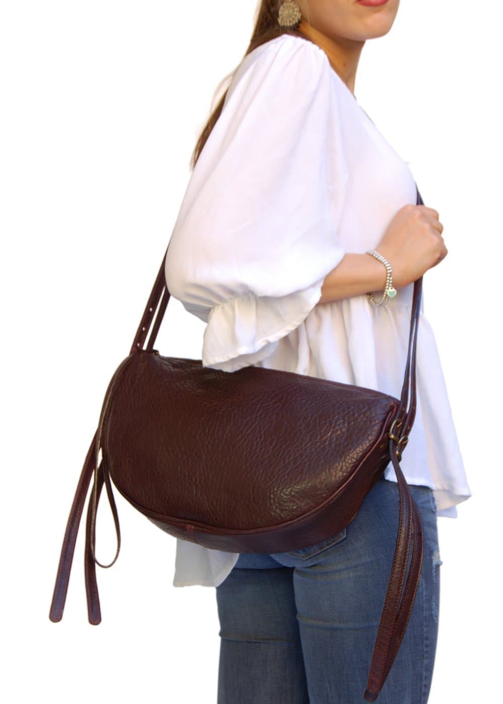 Hobo Bag Leather Color Burgundy Medium