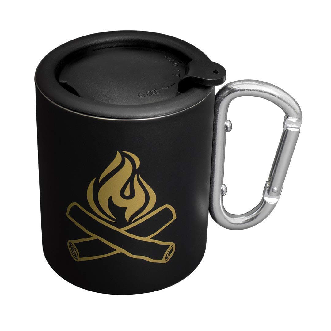 Camping Mug with Clip On Handle and Lid - Double Walled Stainless Steel Camping Mug