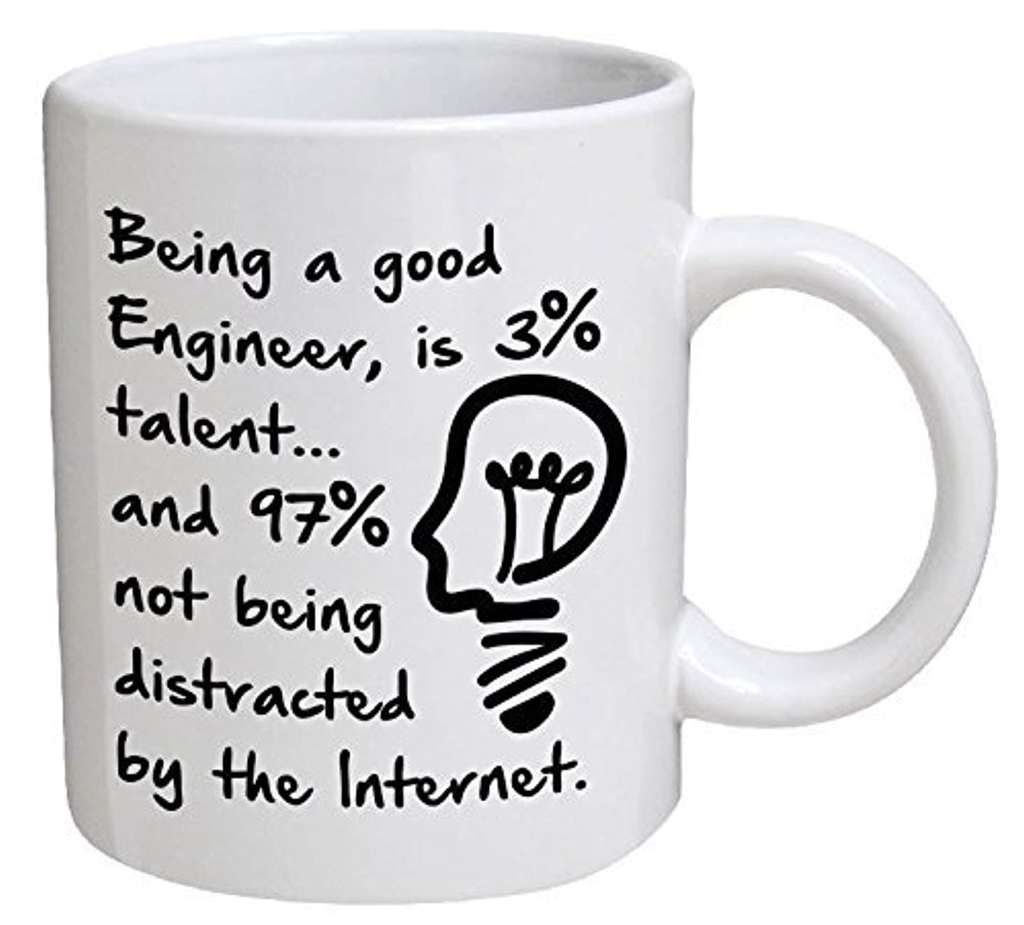 Funny Mug - Bulb. Being a good engineer, is 3% talent and 97% not being distracted by the Internet - 11 OZ Coffee Mugs - Funny Inspirational and sarcasm