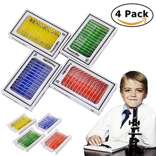 Elongdi 48 PCS Prepared Microscope Slides Set for Basic Biological Science Education, Kids Prepared Slides Kit Animals Insects Plants Flowers Specimen Biological Sample for Student