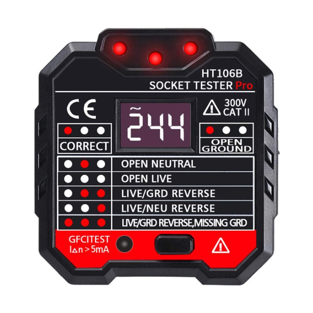 Trkee Electric Socket Tester 200~230V Automatic Electric Power Circuit Polarity Voltage Detector Wall Plug Breaker Finder Leakage Test with LED Voltage Display HT106B