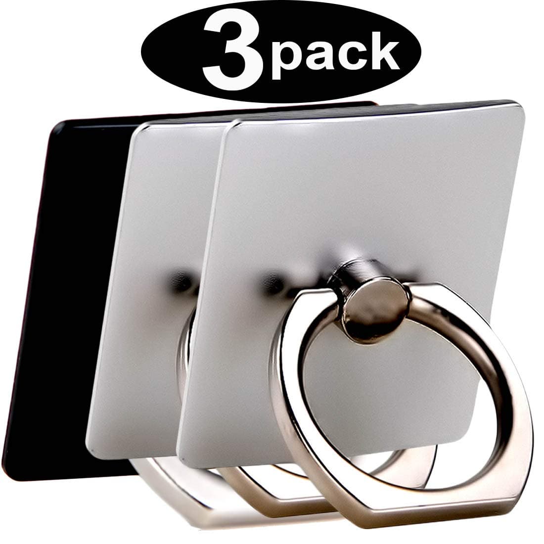 3Pack Phone Ring Stand Holder Finger Ring Grip Stand Holder Ring,Compatible with Magnetically car mounts 360 Rotation Phone Ring Grip for Phone case Tablet PC Smartphone Phone Ring-Black+Silver