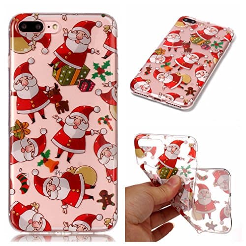 Honghushop Soft Silicone Case for iPhone 7 Plus iPhone 8 Plus Christmas Phone Cases Santa Claus Pattern Ultra SLim Fit Thin Clear Transparent Back Cover Flexible Rubber Gel Protective Shell for Apple iPhone 7 / 8 Plus 5.5"
