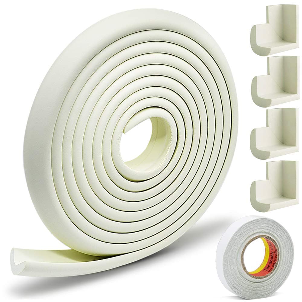 Edge & Corner Guards Set - Extra Long 20ft Coverage Incl 4 Pre-Taped Corners | Child Safety Baby Proofing | Table Sharp Edges Protector, Furniture Edge Corner Bumper Guard (White)