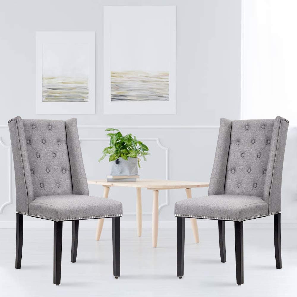 Solid-Wood Tufted Upholstered Armless Dining Chairs Set of 2, Mid Century Modern Kitchen Chairs Large Dining Side Chairs Parsons Chair for Living Room Home Restaurant by XXFBag (Grey)