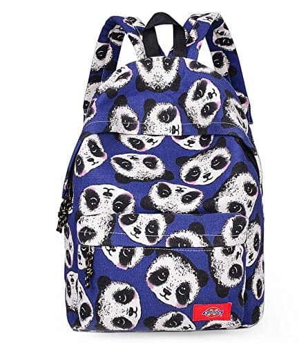 Huachnet Girl's Canvas Backpack School Bag (Blue Panda Pattern)