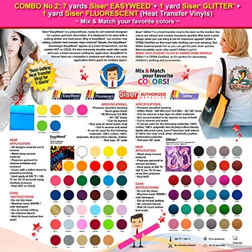 GERCUTTER Store - COMBO No.2: 7 Yards Siser EasyWeed + 1 Yard Siser Glitter + 1 Yard Siser Fluorescent (Heat Transfer Vinyls) - Mix & Match your favorite colors -