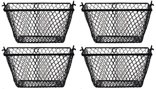 Small Metal Rectangular, Oval and Round Wire Baskets with Handles, Black and White, 4-ct Sets