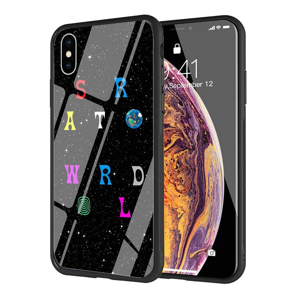 YZSGP AA-261 Travis Scott Astroworld Phone Case for iPhone X/XS, Tempered Glass Back Cover with 360 Degree Full Strong Protection