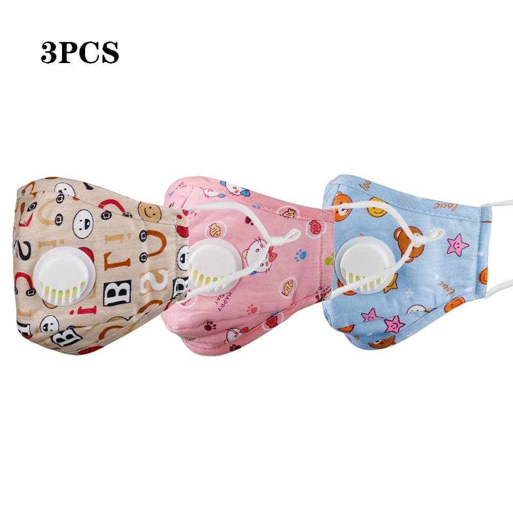 WONMAX Kids Reusable Washable Face Cover 4 Layer Cotton Dustproof Protective Cover with Adjustable Earloops & Activated Carbon Valve, 10 Filters