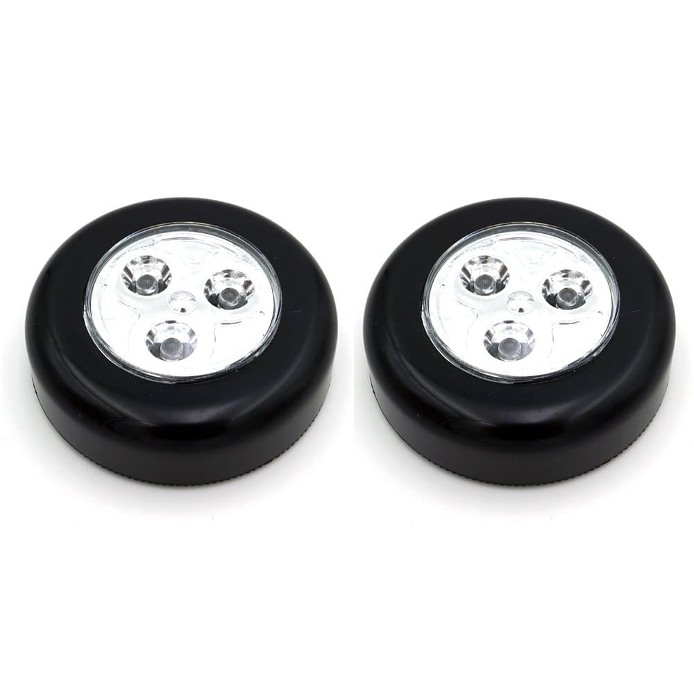 Crysto 2 Pack LED Battery Operated Stick-On Tap Light, MINI Under Cabinet Lighting, 3 LED Puck Light Bulbs, 3000K White, Wireless Night Light, Under Cabinet Lights(Black)