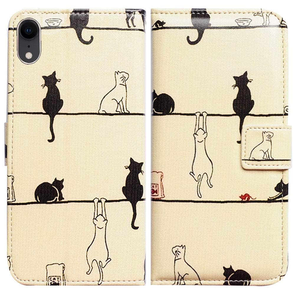 BCOV Bfun Packing iPhone XR Case, Black Cat White Cat Card Slot Wallet Leather Cover Case For iPhone XR