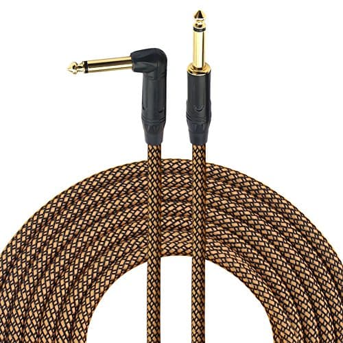 1/4 Inch Guitar Cable 10 Ft 6.35mm Right Angle To Straight Gold Plugs, Electric Instrument Bass Keyboard Cable Amp Cord 1/4 Inch Electric Mandolin cable - Braided Cloth Jacket By Gedkoa