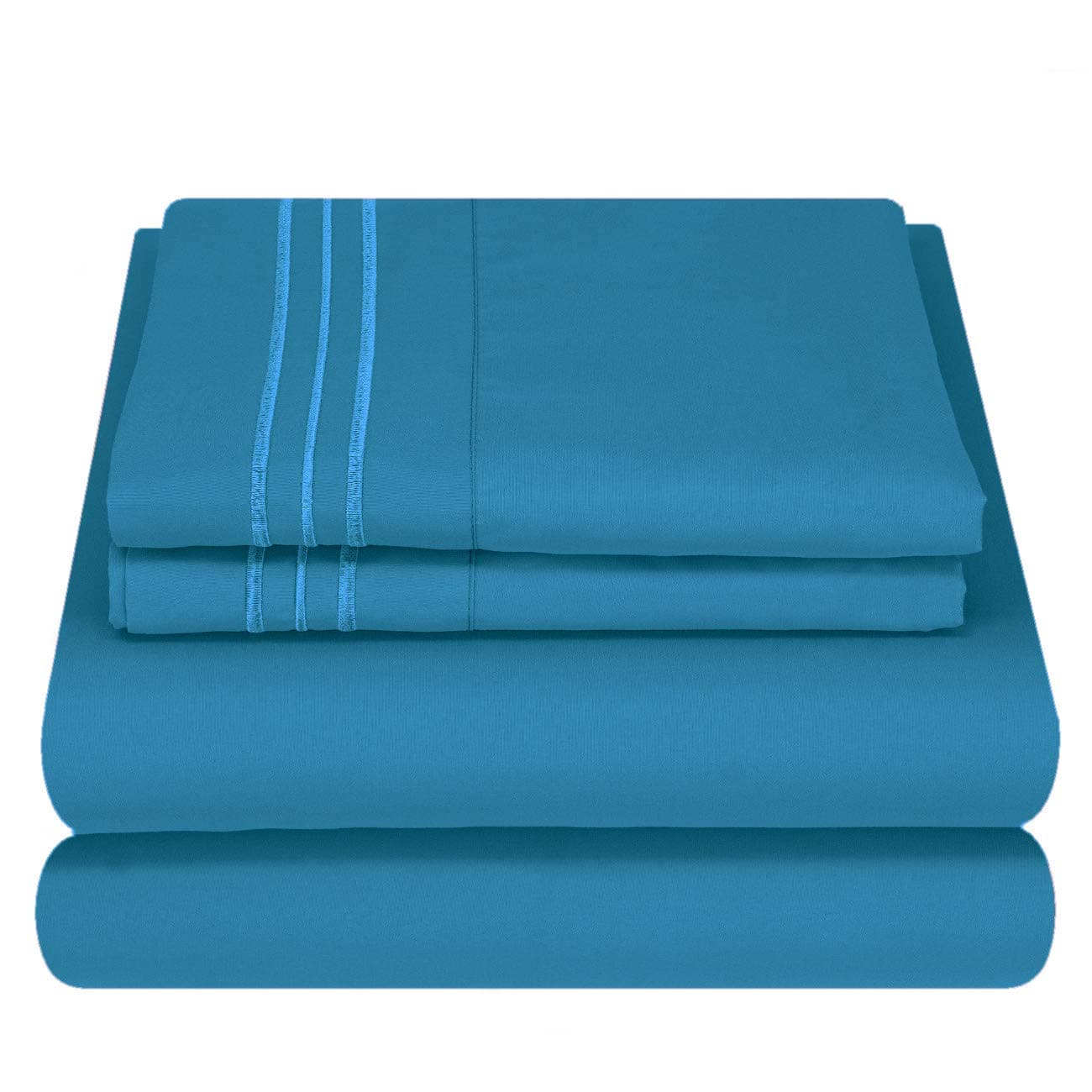 MezzatiBrushed Microfiber Bed Sheet Set - Ultra Soft and Lightweight for Ultimate Sleep Comfort, Wrinkle Free and Color Fade Resistant, 4 Piece Set (Stunning Blue,Queen Size)