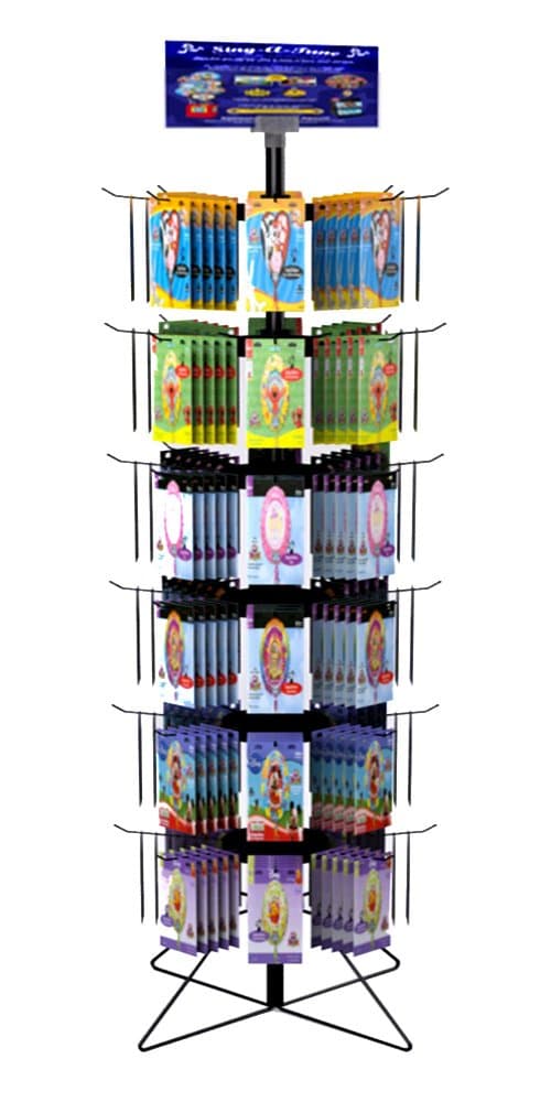 Vulcan Industries, 67-36, 48-Hook Spinner Wire Display Rack, 6 Tiers 67" High, Space-Saving, Rotating Wire Display, Top Mounted Sign Holder