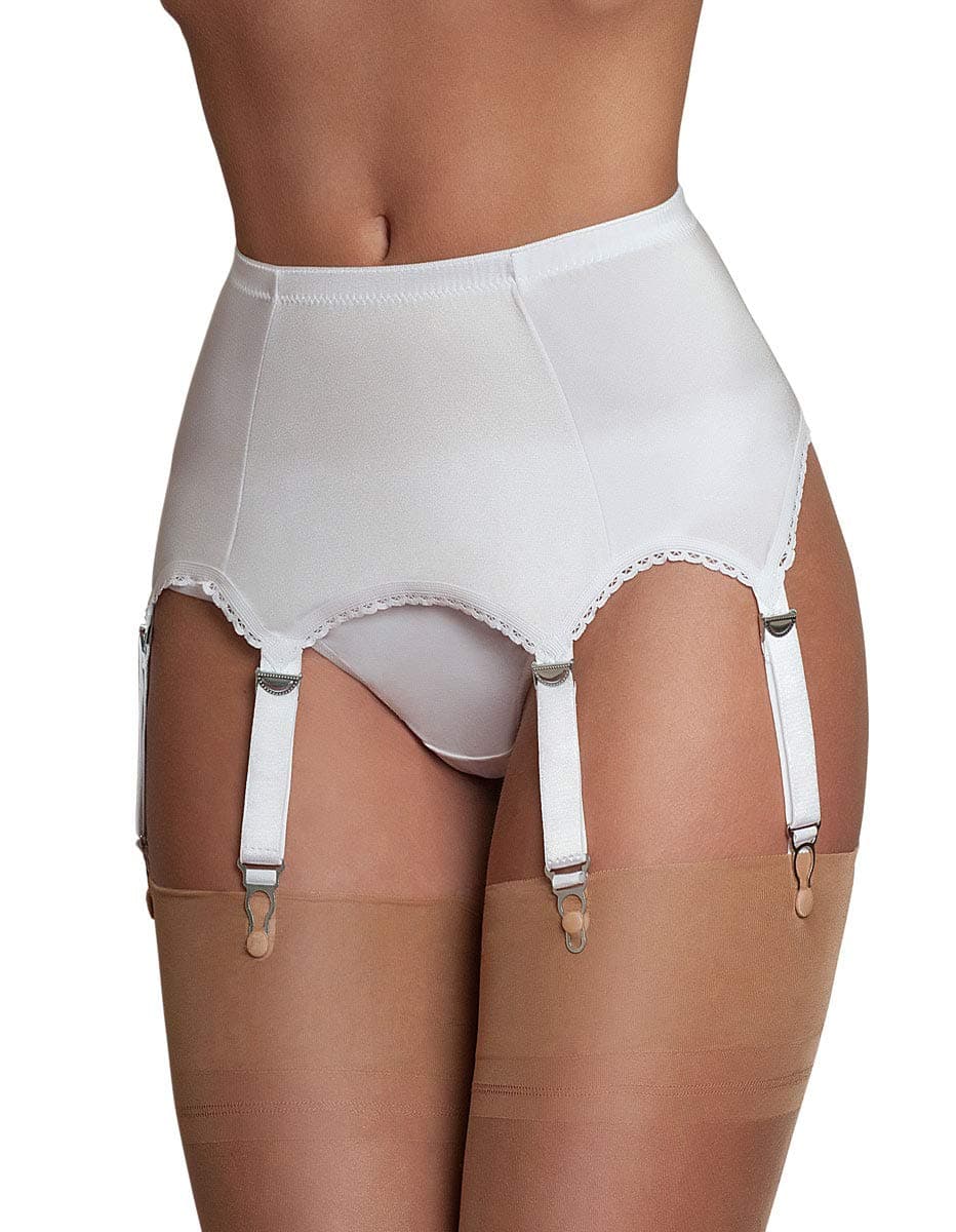 Nylon Dreams NDL2 Women's White Solid Colour Garter Belt 6 Strap Suspender Belt