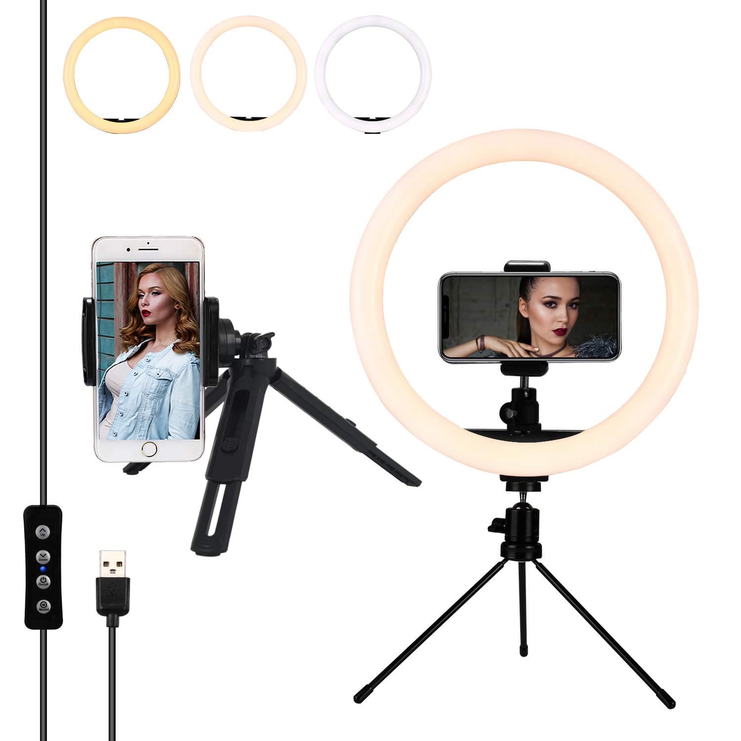 12 Inches LED Ring Light with Stand and 2 Cell Phone Holder, Desktop Ring Light Dimmable for YouTube Videos, Live Streaming, Selfie, Vlog, Photography, Makeup, Black, Acrlux