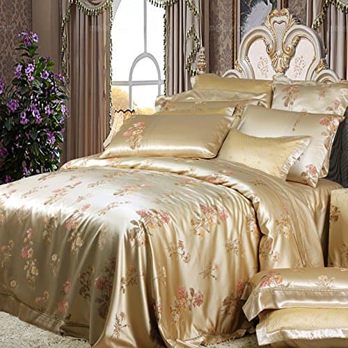 CUSHIONLIU 100% Silk Satin Double-Sided Premium Silk Sheets for Bed Quilt Cover Package Yellow 2.2m(7 ft)