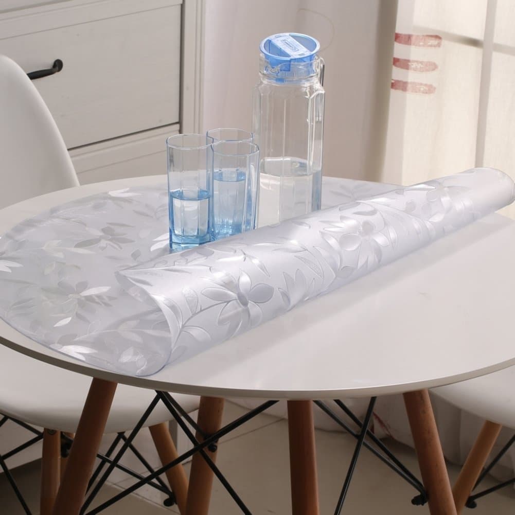 M0146246 round tablecloth PVC Round table cloth waterproof Soft-proof glass table mat clear frosted plastic table cloth and waterproof circular table cloth-A diameter90cm(35inch)