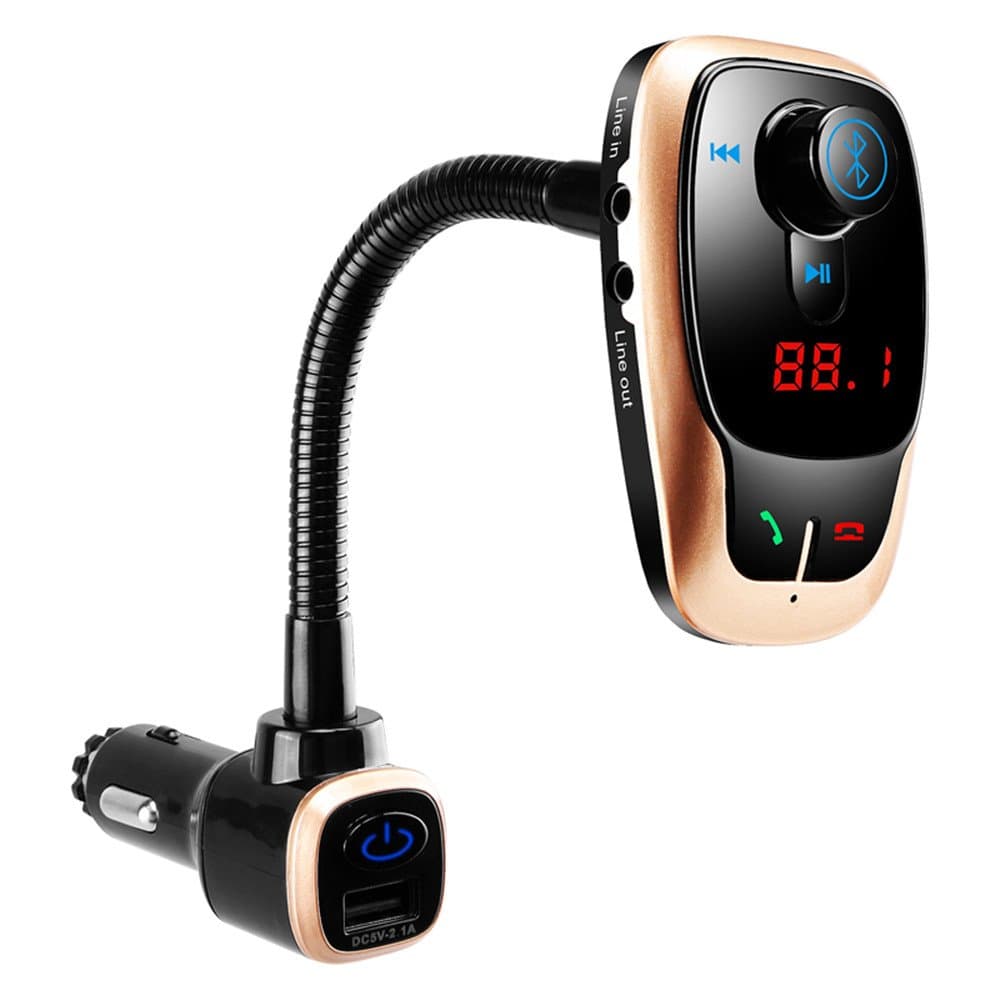 Belively Bluetooth Car Kit Fm Transmitter Modulator Radio Adapter Mp3 Player Music Control and Hands-free Call with USB Car Charger LCD (Gold)