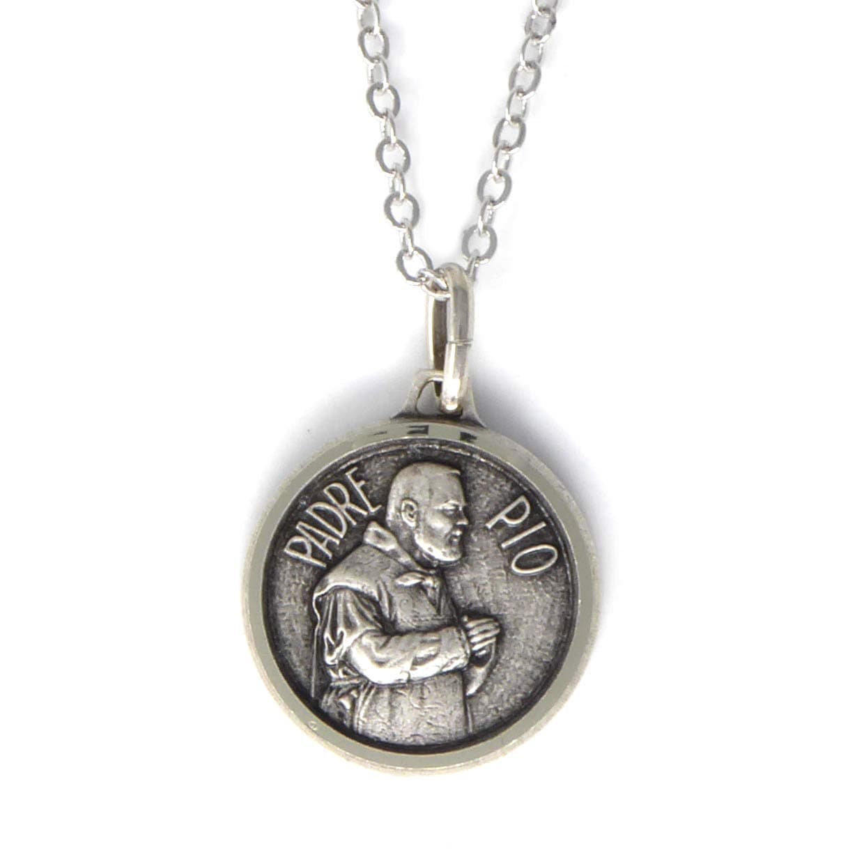C bc Silver Plated St. Padre Pio Gift Boxed Round 1.8cm Medal and 18" Necklace Catholic