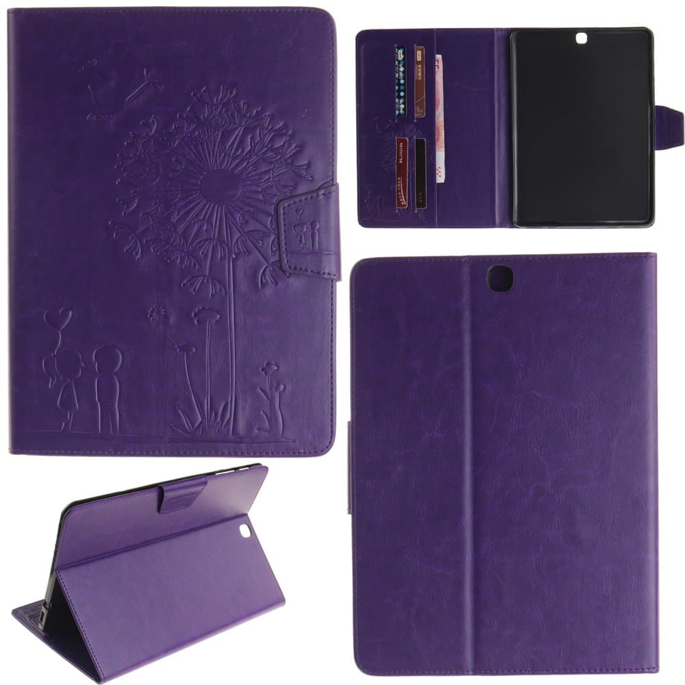 Ooboom® Samsung Galaxy Tab S2 9.7 Case Emboss Dandelion Love PU Leather with Kickstand Card Slots Cash Packet Magnetic Flip Book Wallet Cover for Samsung Galaxy Tab S2 9.7 T815 - Purple