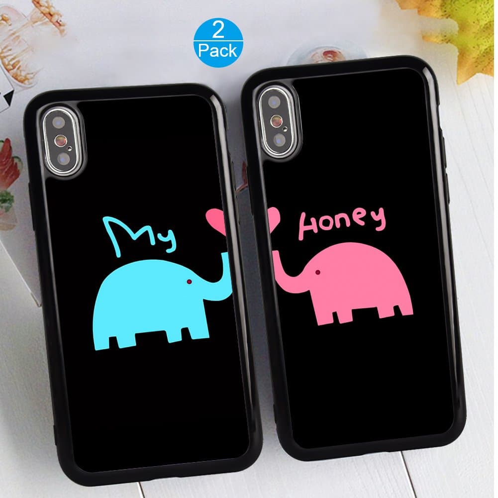iPhone X/10 2X Case Elephant Design Lovers Couple Best Friends Ultra-Slim Soft Silicone Bumper Frame Cover Cases for iPhoneX/10 5.8 inch