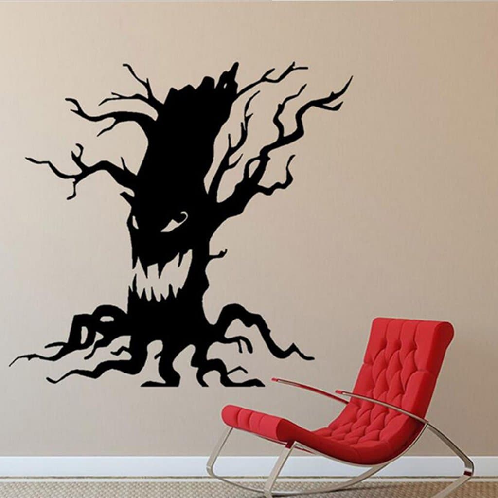 SupremeLife 1pc Spooky Tree Halloween Sicker, Vinyl Art Scary Ghost Face Funny Wall Stickers Home Bedroom Shop Decor