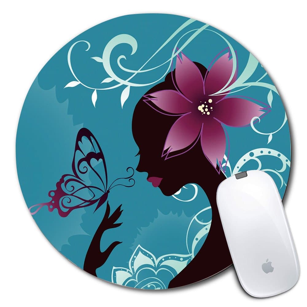 Personalized Round Mouse Pad, Printed Butterfly Girl Pattern, Non-Slip Rubber Comfortable Customized Computer Mouse Pad (7.87x7.87inch)