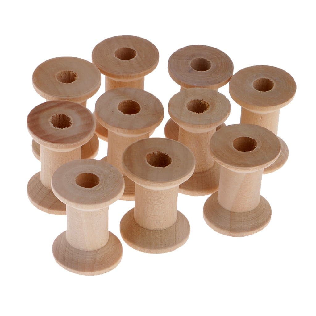 Dovewill 10 Pieces Natural Wooden Empty Thread Spools DIY Sewing Notions Tools 28x21mm