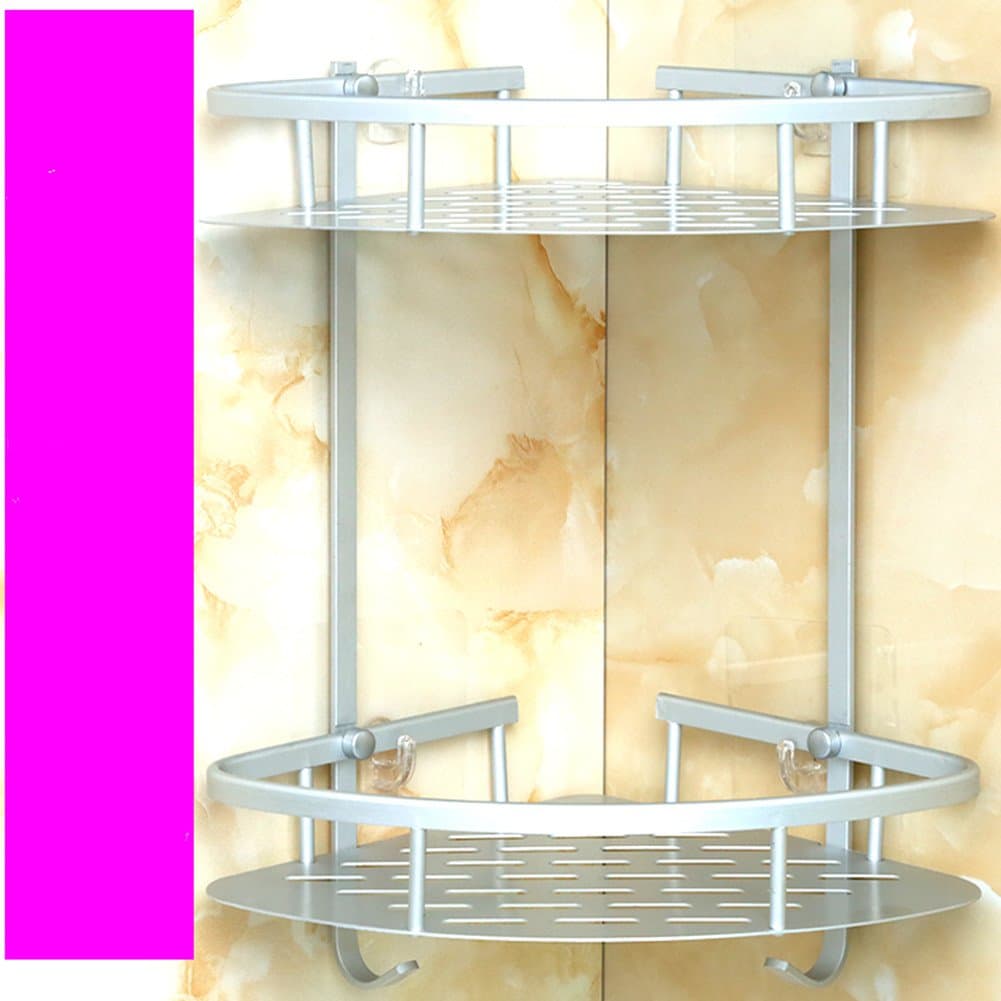 AEVEL Bathroom Shelf Nail Free Shower Caddy Double-Deck Storage Basket with Hooks Rustproof Sturdy, Suitable for all Kinds of Walls Max Loading 90KG (Triangle)