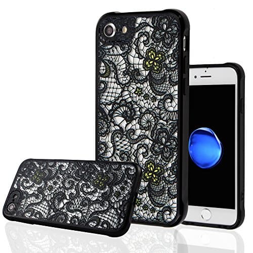 iPhone 7 Case,CROSSTREE 3D Lace Devil Skull Acrylic Back&Reinforced Back Cover With Soft Frame Shock Absorption Bumper Ultra Slim Anti-Scratch for Apple iPhone 7 4.7 inch (Black Lace - A13)