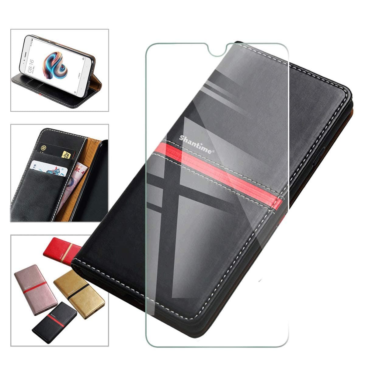 KJYF Wallet Case + Tempered Glass Screen Protector for Nokia 2.3 (6.20"), Flip Shell PU Leather Phone Cover Protective Compatible with for Nokia 2.3 (6.20").