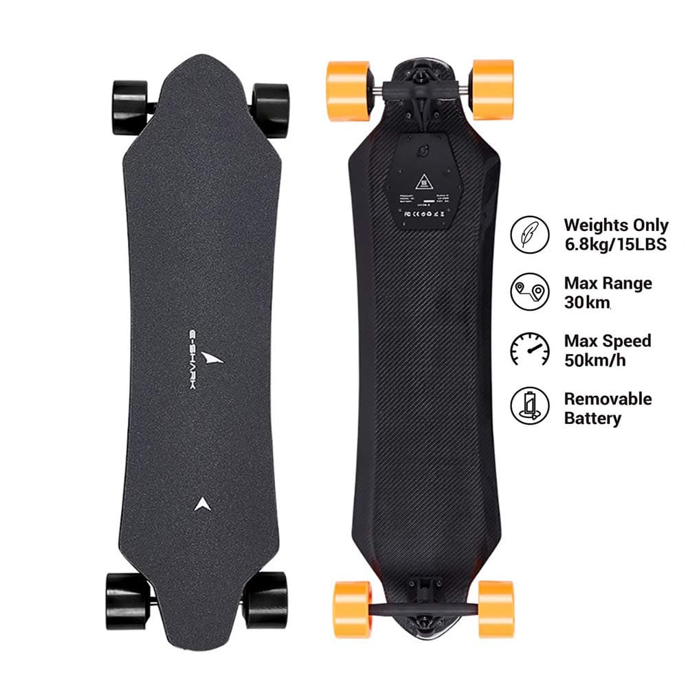 High Speed Electric Longboard Skateboard with with LED Display Wireless Remote Control, Full Carbon Fiber Double 1200W Motor, 31 MPH Top Speed, 22 Miles Range Youth Adults