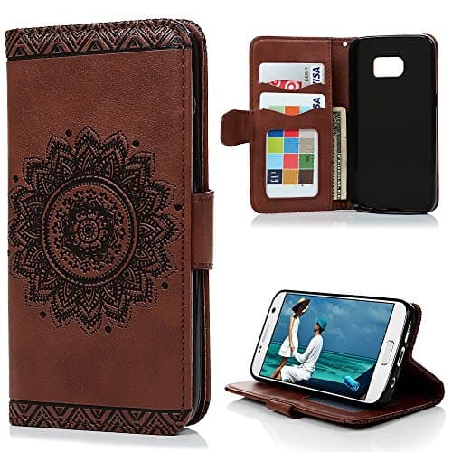 iphone 6s cover, iphone 6s case, Liberwill Wallet Cover PU leather Cover Kickstand Floral Pattern Credit Card Slots Protector for iphone 6 w/ Screen Protector Hand Strap (iphone 6 plus - Brown)