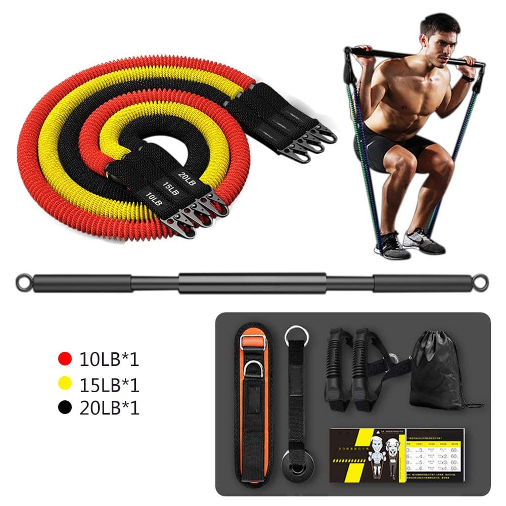 Luckylj Resistance Bands Set,Extendable Workout Up Pull Up Bar Equipment,with Handles,Door Anchor,Legs Ankle Straps,Yoga, Pilates, Stretching,45Ibs