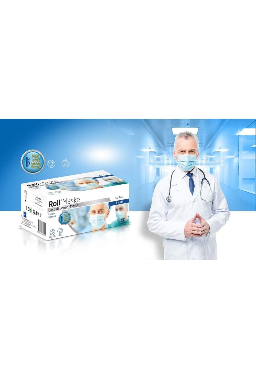 100 single pack Basic Procedure Face Masks with Earloops, Polypropylene, Latex Free, Blue 3 ply 100 single pack