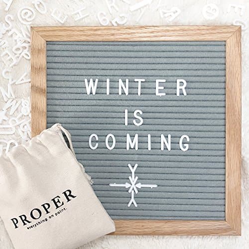 Proper 10" x10" Felt Letter Board with Oak Frame | 340 Letters | Perfect for Quotes, Office, & Interior Decor (Gray)
