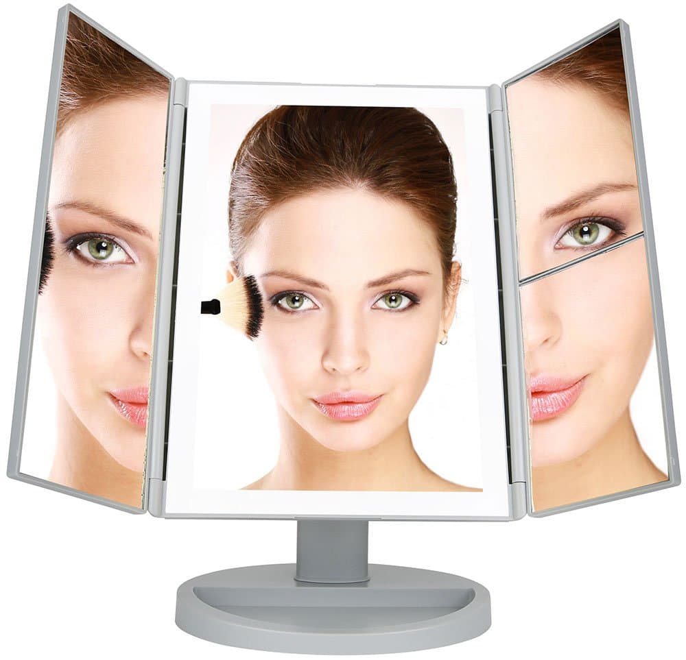 Super Bright 36 LED Makeup Mirror - Full LED Strip Around Mirror - 1x, 2x, 3x Magnification with Free 10x Suction Cup Mirror - Silver Gray