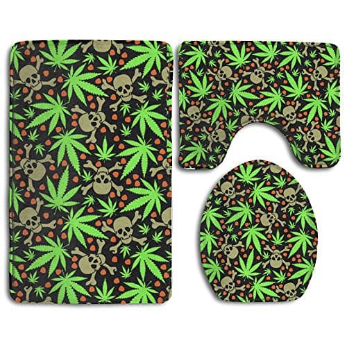 Religious Skull And Head Foliage Prints 3-Piece Soft Bath Rug Set Includes Bathroom Mat Contour Rug Lid Toilet Cover Home Decorative Doormat