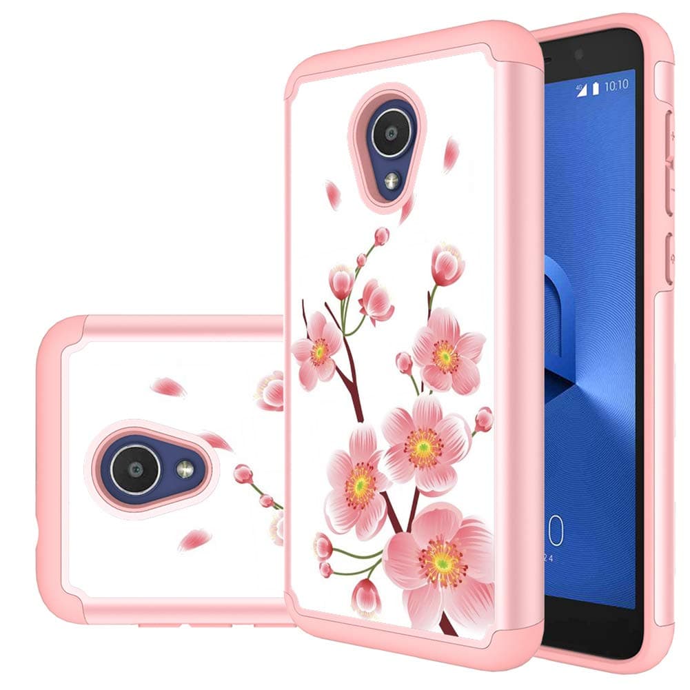 Alcatel Avalon V Case,Alcatel IdealXTRA Case,Alcatel 1X Evolve Case,Alcatel TCL LX case (A502DL), MAIKEZI Hybrid Dual Layer TPU Plastic Armor Phone Case for Alcatel 1X Evolve(Rose Gold Flower)