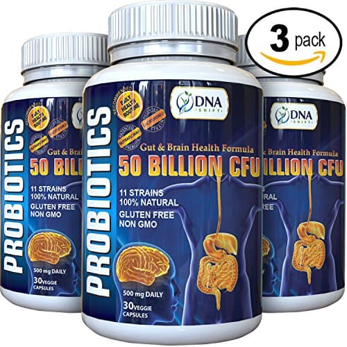 DNA Shift® Best Probiotics Supplements Gift Pack - Prebiotics and Probiotics 50 Billion CFU - 100% NATURAL - 11 Live Strains for Antibiotics, Digestive & Brain Health in Probiotic (3-PACK)