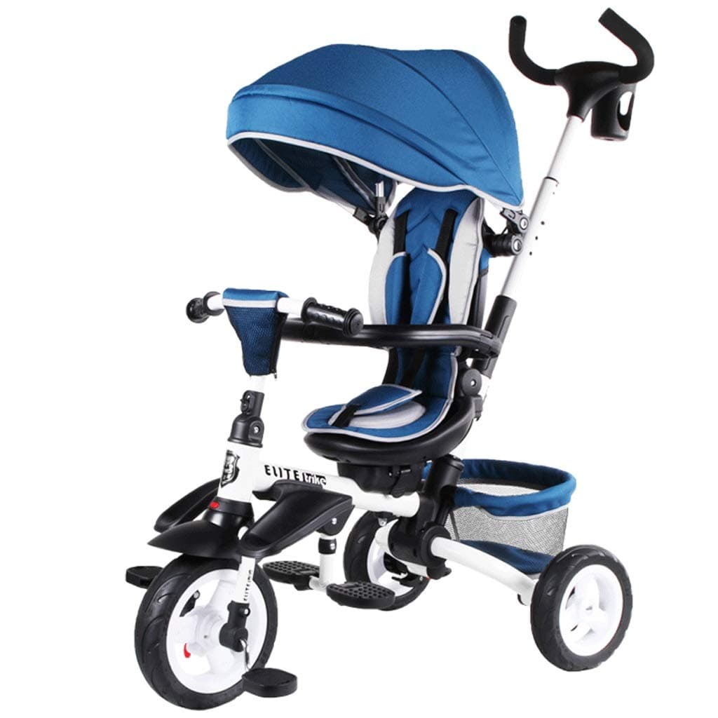 LLF Folded 4 In 1 Kids Tricycle with Adjustable Push Handle and Swivel Seat, Sun Canopy 3 Wheel Children Trike Bike, for 12 Months - 6 Years Old Kids ( Color : Blue )