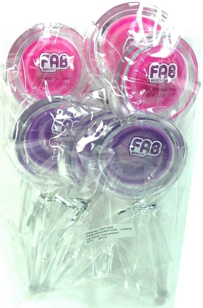 Fab Beauty Lollipop Lip Gloss Cherry and Grape .12 Oz Each Pack of 6 Great Girl Party Favor Birthday Handout or Stocking Stuffer