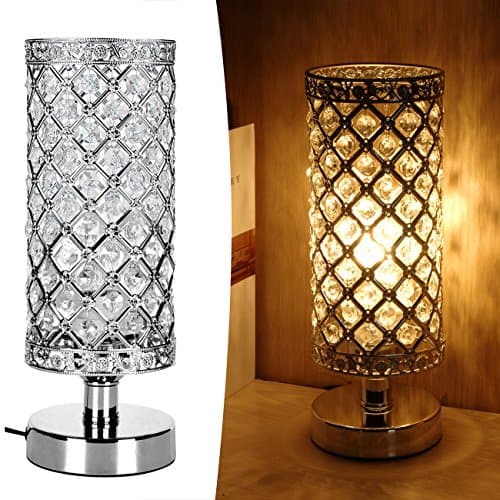 Crystal Table Lamp ,Ledikon Bedside Table Lamp Desk Lamp,Real Crystal Accent Lamp, Decorative Nightstand Lamps for Bedroom,Living Room,Dining Room,Kitchen,Side End Table (Silver)