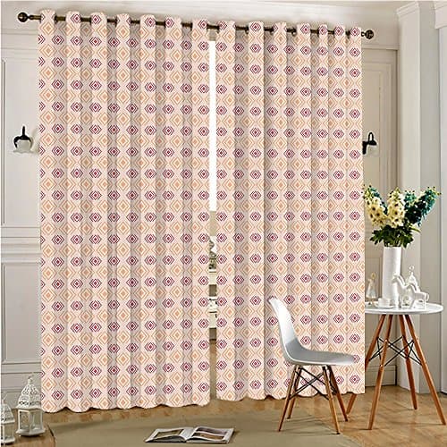 CHAORANHOME Metal Grommet Curtain Panels Room Checked Cubical Pattern Nested Design Shady Diagonal Rhombus Tile Cream and Red for Bedroom/Living Room (2 Panels, 54" x 84")