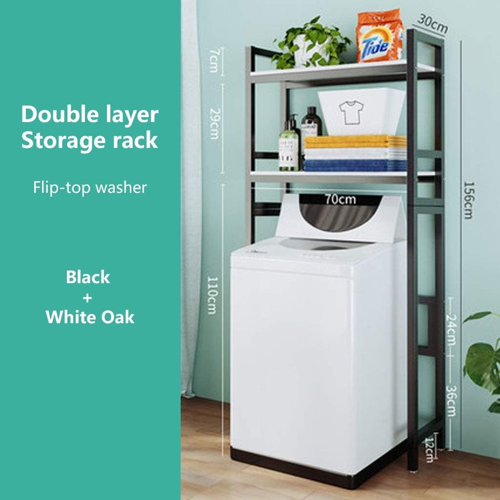 YEQING 2-Tier Compact Multipurpose Shelf Display Rack Square - Over Washing Machine Storage Rack - Utility Metal Bathroom Shelf - Black - White - Drum Washing Machine - Cubby Storage Shelf